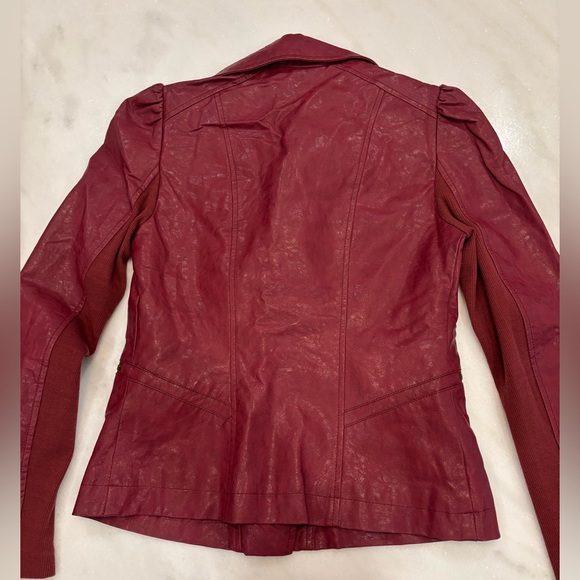 NWT Anthropologie Petula Puff Sleeved Moto Jacket, wine color, XS - Picture 2 of 6